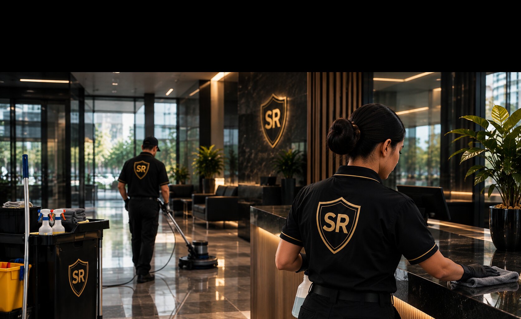 Ambiente corporativo limpo e bem organizado