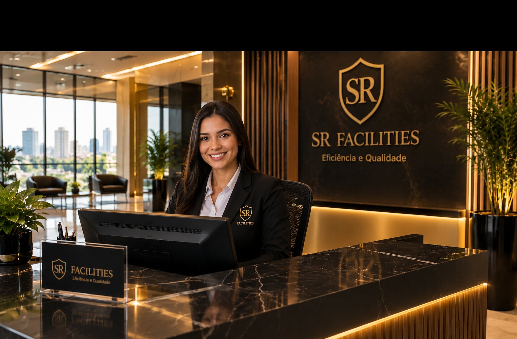 Profissional de recepção em um ambiente corporativo